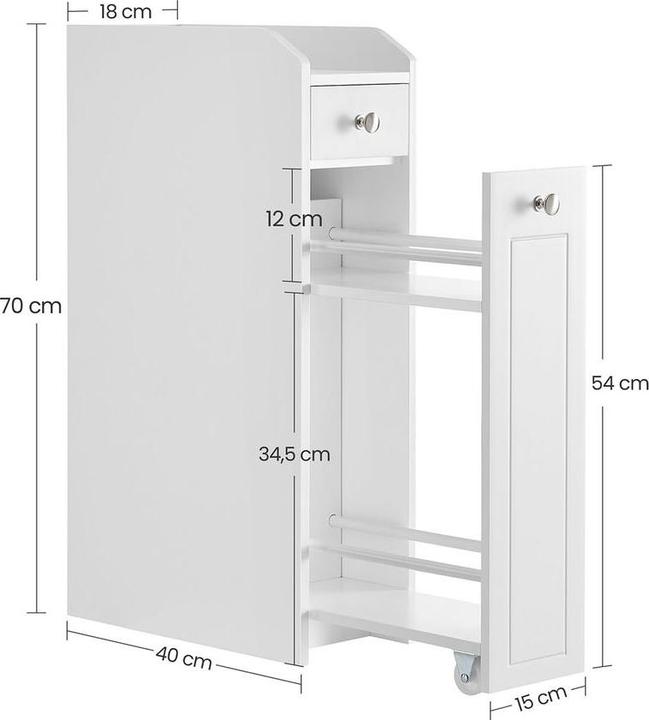 Produktbild Vasagle Kommode schmal 18 x 70 cm, Weiss, Tiefe