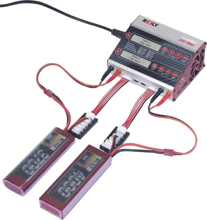 Actual product image Reely V-Charge 100 Duo model making multifunction charger 12 V, 230 V 10 A