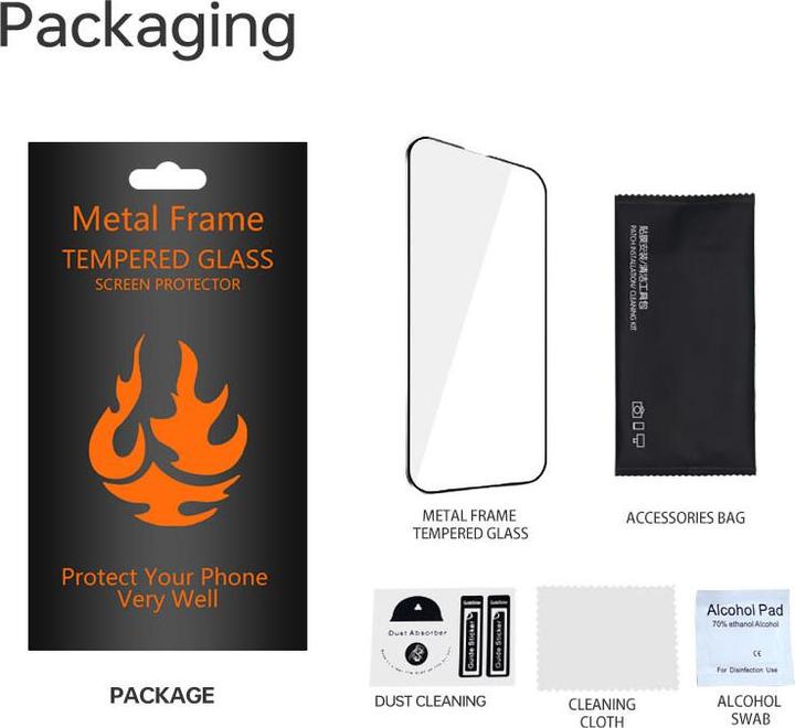 Actual product image OEM Tempered glass metal frame for Samsung Galaxy S25 Ultra black frame (Galaxy S25 Ultra)
