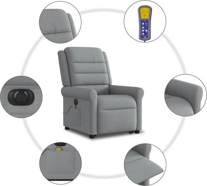 Produktbild VidaXL Elektrischer Massagesessel mit Aufstehhilfe Hellgrau Stoff