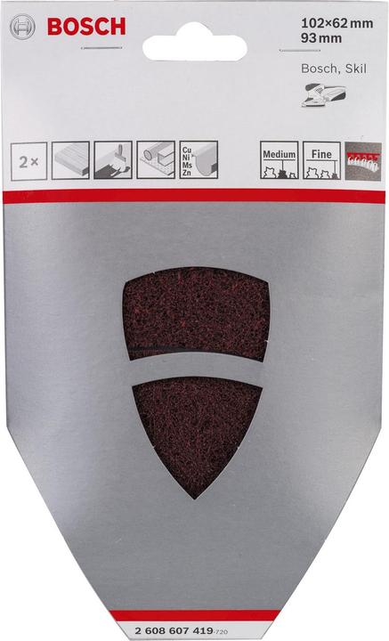 Produktbild Bosch Professional Zubehör Reinigungsvlies-Set für Multischleifer, 2-teilig, Klett, 102 x 62, 93 mm (Fein, Mittel)