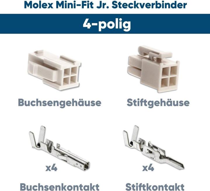Produktbild Kalitec Molex Mini-Fit Jr. Steckverbinder-Set 4 polig für PC-Komponenten Kali-2404 I Industriequalität vom d