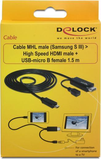 Actual product image Delock MHL 11pin to HDMI cable (1.50 m, Other, HDMI)