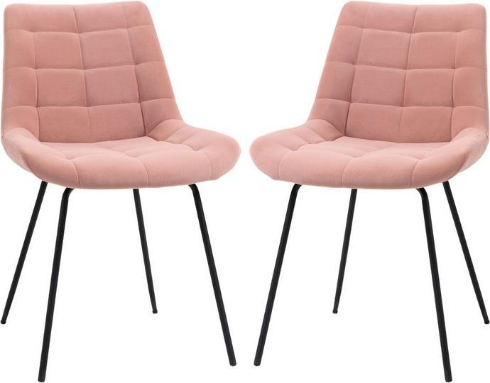 Produktbild Swisshandel24 Esszimmerstuhl 2er Set, Samtbezug in Rosa, Retrodesign, Stahlbeine