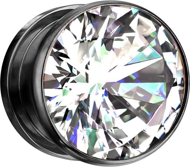 Immagine prodotto Star Piercing Flesh Plug nero con grande cristallo argento (senza ottone, Acciaio chirurgico 316L)