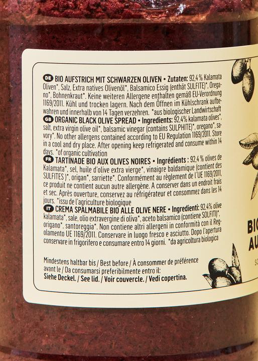 Valeurs nutritives et ingrédients KoRo Pâte à tartiner bio aux olives noires (350 g)