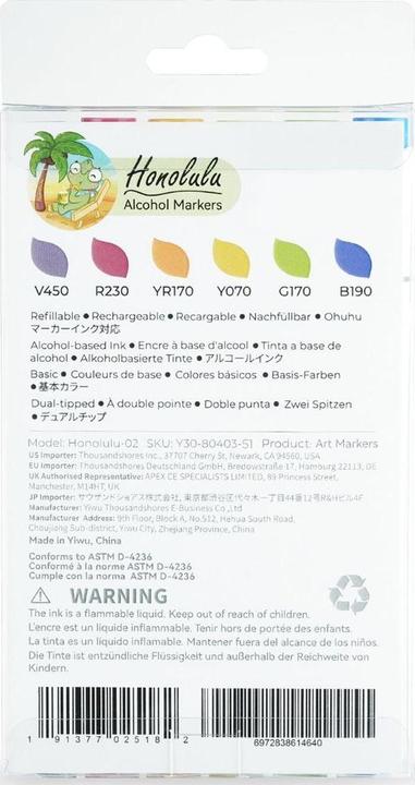 Produktbild Ohuhu Honolulu Kunstmarker (6 Stk.) - Grundfarben (Mehrfarbig, 6 x)