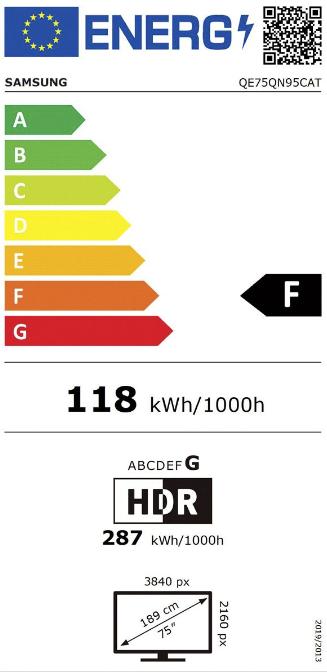 Label énergétique Samsung QE75QN95C (EU) (75", QN95C, NeoQLED, 4K, 2023)