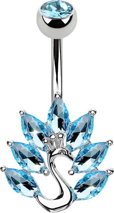 Produktbild Star Piercing Banane silber mit Kugel Kristall aqua Pfau (Chirurgenstahl 316L, Messing)