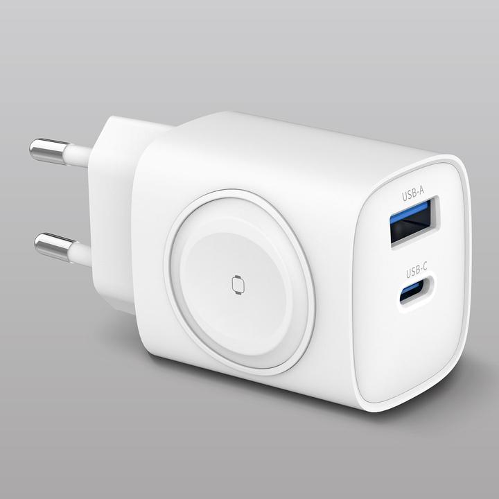 Actual product image Eaxus 3in1 Ladegerät, kabelloser Ladeport kompatibel mit Apple Watch, USB-A & USB-C