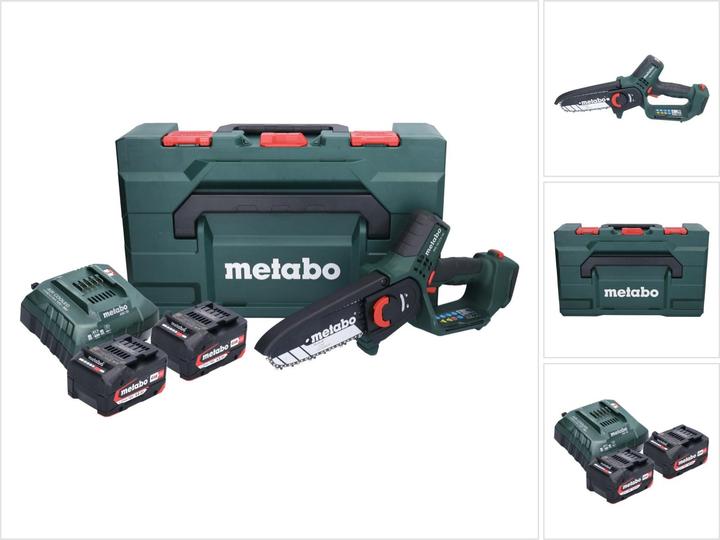 Actual product image Metabo MS 18 LTX 15 Akku Gehölzsäge 18 V 15 cm 5 m/s + 2x Akku 4,0 Ah + Ladegerät + metaBOX (Battery chain saw)