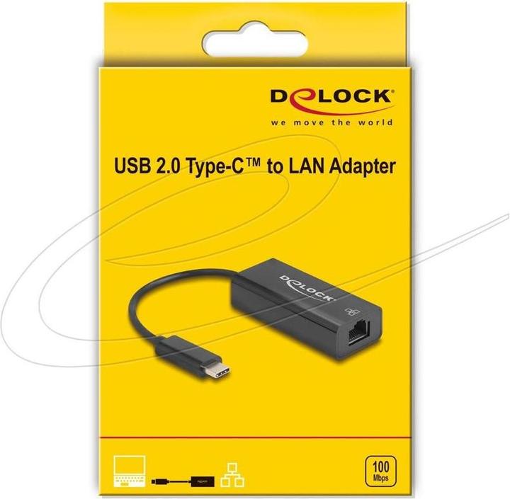 Produktbild Delock USB 2.0 Type-C Adapter zu 10/100 Mbps LAN (USB 2.0, RJ45 (1x))