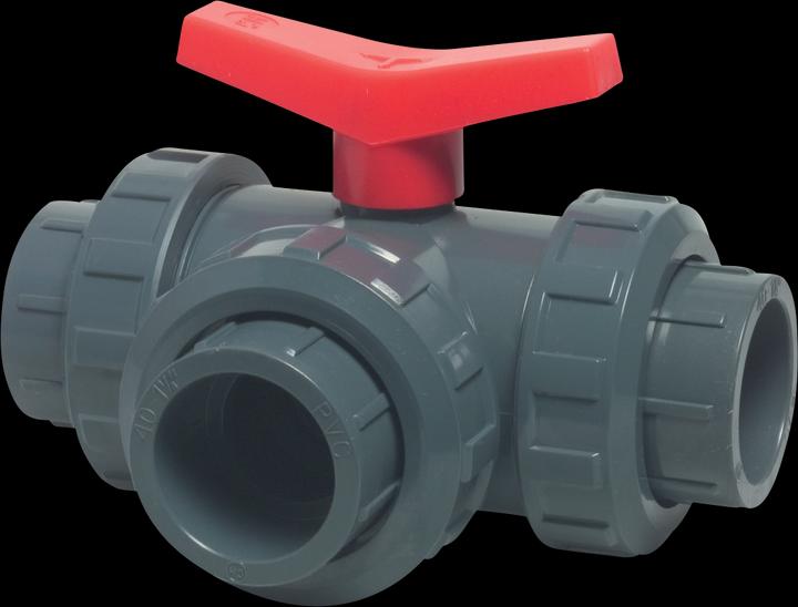 Produktbild Bevo 3-Wege-Kugelhahn T-Bohrung PVC-U 50 mm Klebemuffe 10bar DN40 Grau Typ T-Bohrung Seitlich
