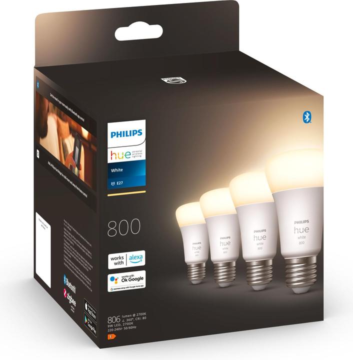 Actual product image Philips Hue White (E27, 9 W, 806 lm, 4 x, F)