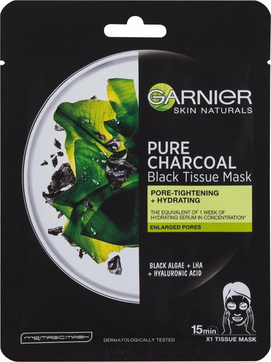 Immagine prodotto Garnier Maschera tessile con estratto di alghe marine e carbone puro Natura L S (Maschera in tessuto nero) (28 ml)