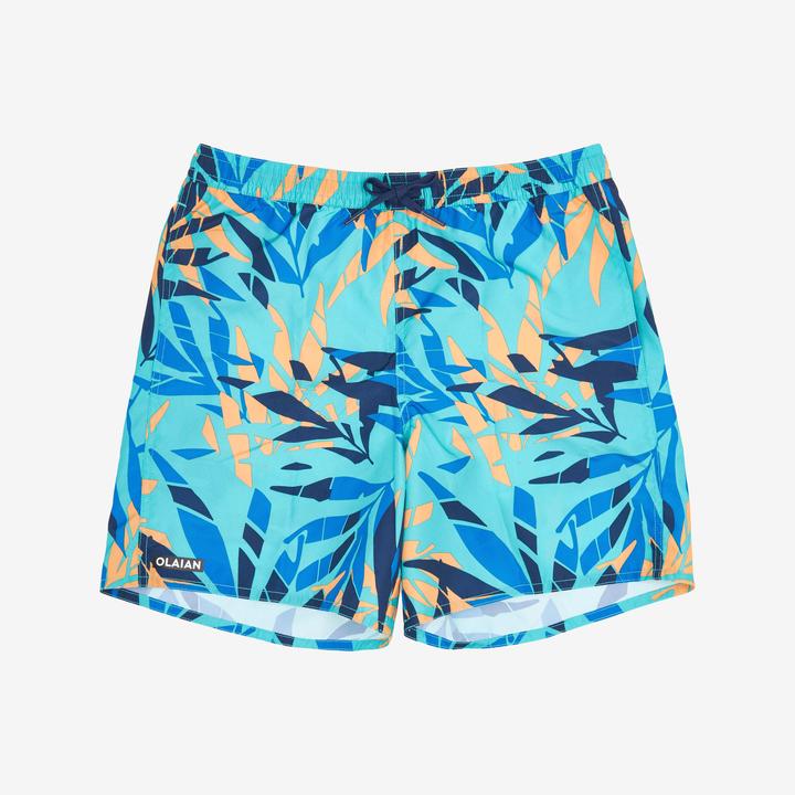 Olaian Boardshorts Surfen Jungen mit Taschen 100 Shadow Palm türkis