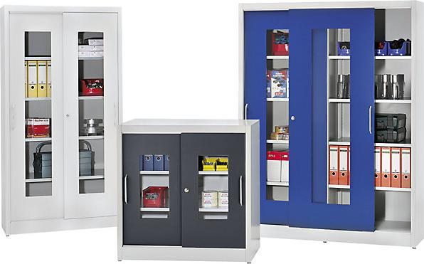 Actual product image Mauser Vision panel sliding door cupboard, with 2 x 4 shelves, HxW 1950 x 1500 mm (100 cm, 100 cm)