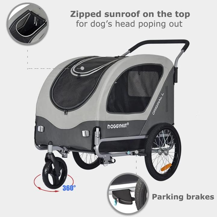Produktbild DoggyHut 2-in-1 Fahrradanhänger & Hundebuggy (Hund, Reflektoren)