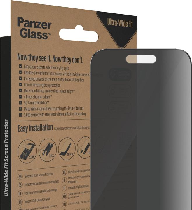 Immagine prodotto PanzerGlass Pellicola protettiva Ultra Wide Fit Privacy iPhone 14 Pro (1 Pezzo/i, Apple iPhone 14 Pro)