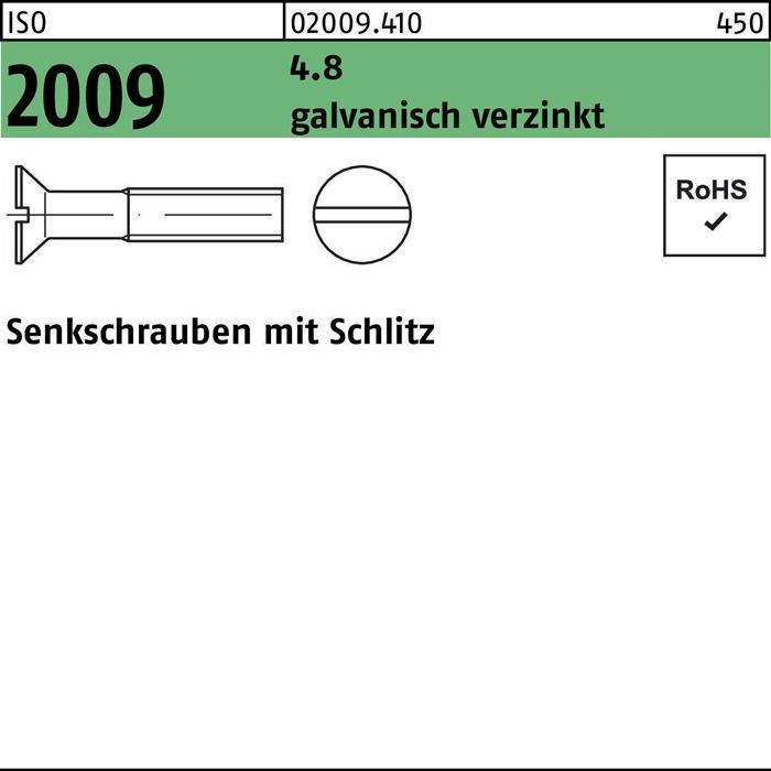 Produktbild Senkschraube ISO 2009 m.Schlitz M 8 x 20 4.8 galvanisch verzinkt (100 Schrauben pro Stück)
