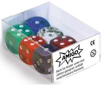 Actual product image Amigo 6 cubes 16mm transparent 6 different colours