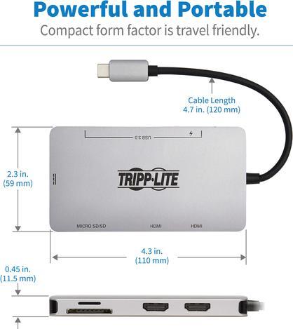 Actual product image Eaton USB-C Dock Dual Display - 4K 60Hz HDMI USB 3.2 Gen 1 USB-A Hub Memory Card 100W PD C (USB-C, 2 Ports)