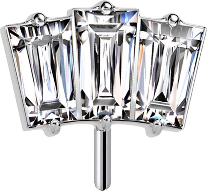 Star Piercing Threadless silber drei Baguette Kristalle silber (ohne Messing, Titan G23)
