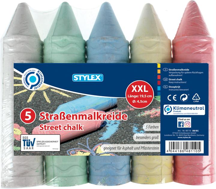 Roost Strassenkreide XXL (Gelb, Grün, Blau, Pink, Grau, 5 x)