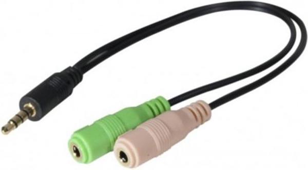 Exertis Connect Adattatore per presa telefonica, standard CTIA, 1x presa telefonica da 3,5 mm / 2x prese stereo da (0.30 m, Connettore da 3,5 mm (AUX))