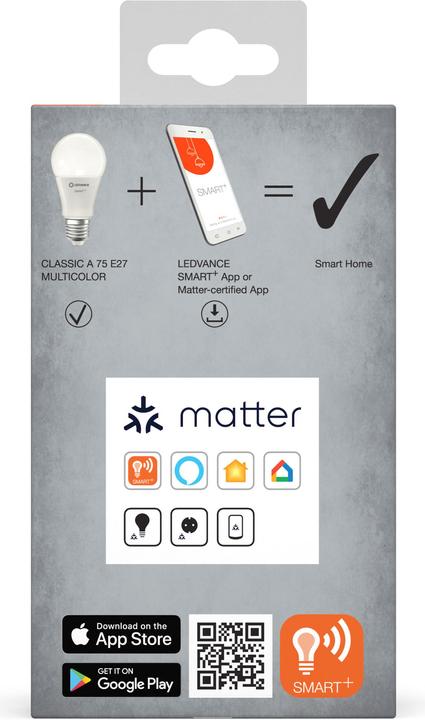 Produktbild Ledvance SMART+ MATTER CLASSIC A MULTICOLOR 9.5W 827...865 Multicolor E27 (E27, 9.50 W, 1055 lm, 1 x, F)