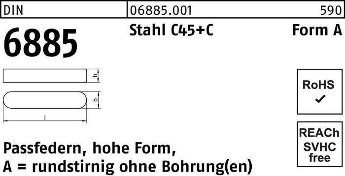 Immagine prodotto Chiave parallela DIN 6885 Forma A a testa tonda/foro A 25 x 14 x125 Acciaio C45+C