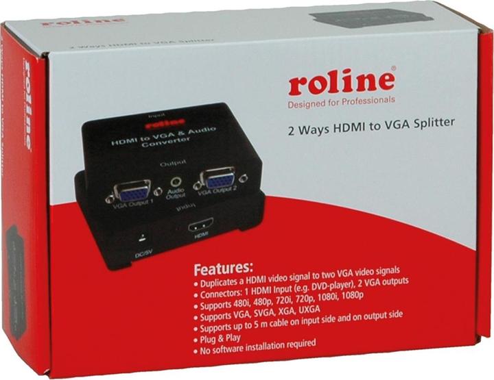Actual product image Roline HDMI to VGA video splitter, 2-way