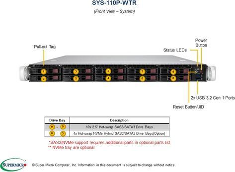 Image du produit Supermicro Barebone UP SuperServer SYS-110P-WTR
