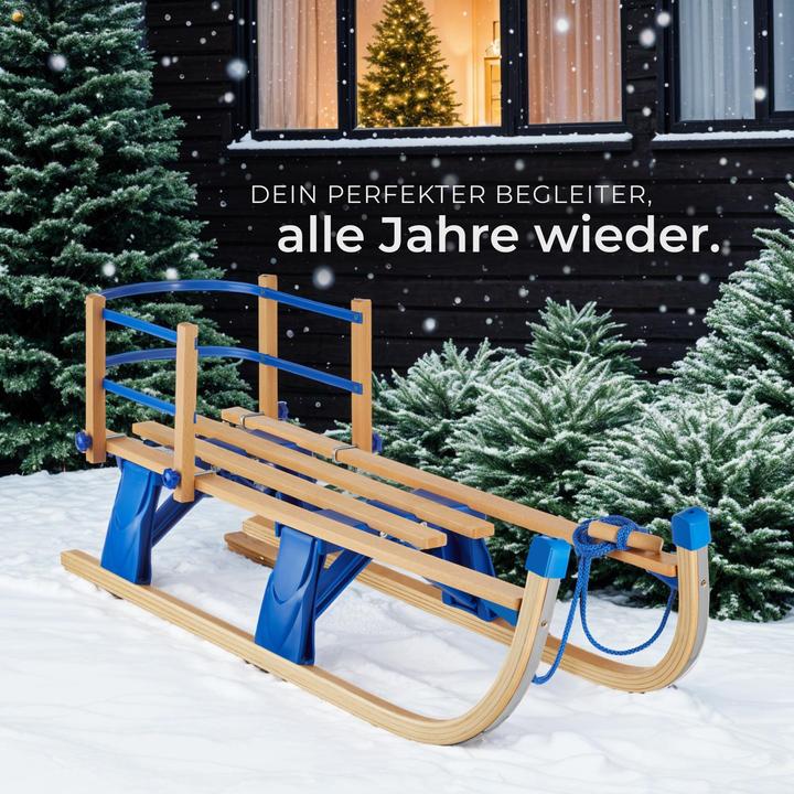 Produktbild tectake Holzschlitten Vivian, klappbar mit Rückenlehne und Zugseil