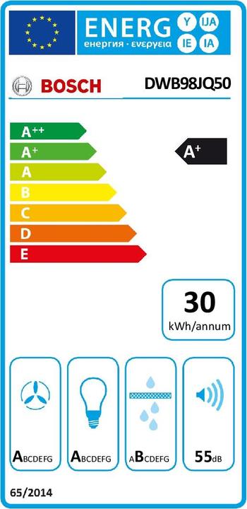 Label énergétique Bosch Hausgeräte DWB98JQ50 (Hotte murale)