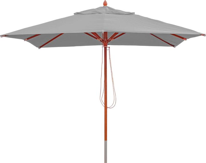 Swisshandel24 Gastronomy wooden parasol, garden parasol, polyester/wood 14kg, square 3x3m rope pull shockproof - h (3 m)