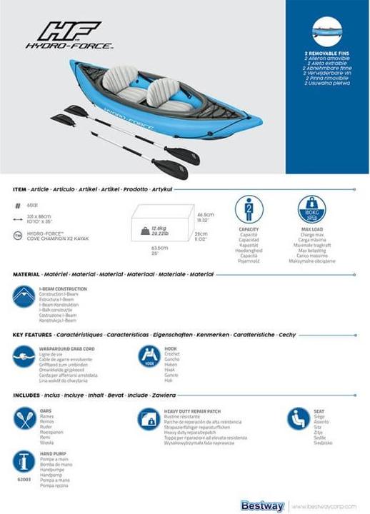 Energy Label Bestway Hydro-Force™ Cove Champion™ X2 Inflatable Kayak Set 3.31 m (331 cm, 2 pers.)
