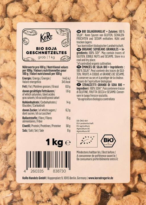 Nährwerte und Zutaten KoRo Bio Sojagranulat (1000 g)