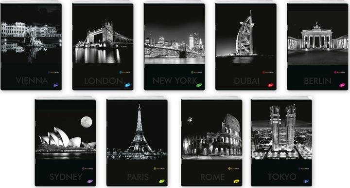 Actual product image Elisa Notebook A4/80K Raster CITIES BY NIGHT MIX (10 pieces) (A4, Checked)