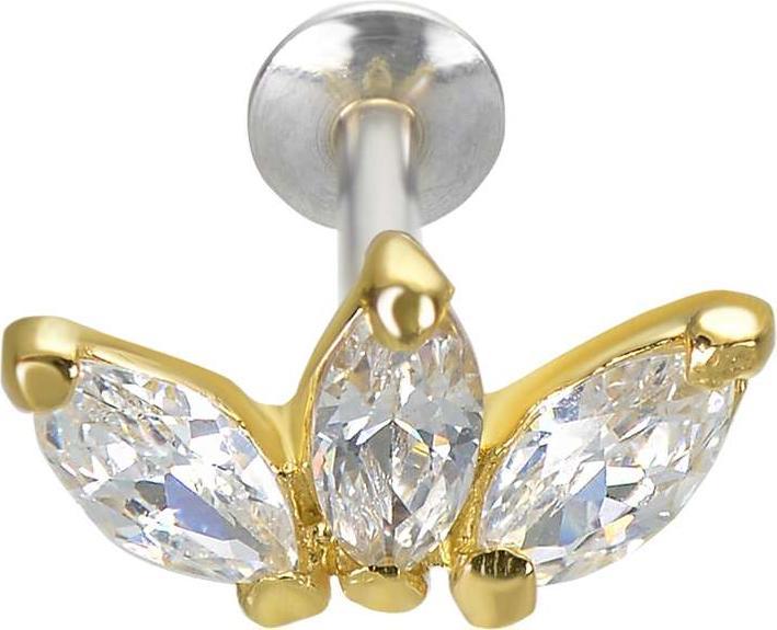 Produktbild Bijouteria Ohrpiercing (Silber 925, Zirkonia, Chirurgenstahl 316L, PVD Beschichtung (goldfarbig))