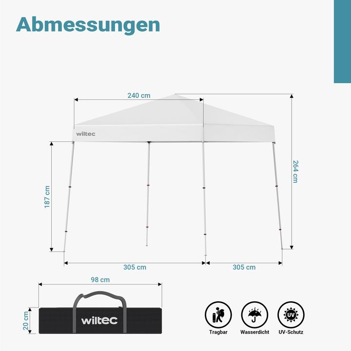 Produktbild Wiltec Faltpavillon 250x250cm weiss wasserdicht Pavillon Gartenpavillon Camping (250 cm, 250 cm)
