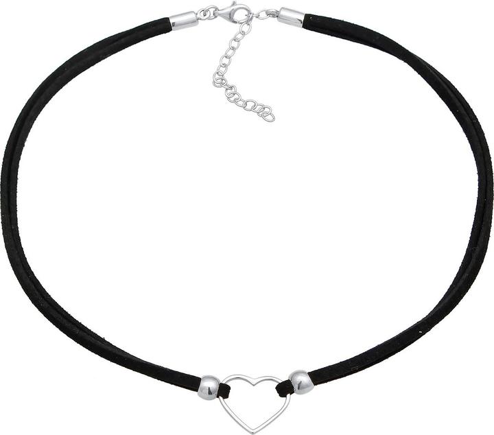 Image du produit Elli Collier Choker coeur bande velours noir 925 argent (Similicuir, Argent sterling 925, Pas de pierre, 32 cm)