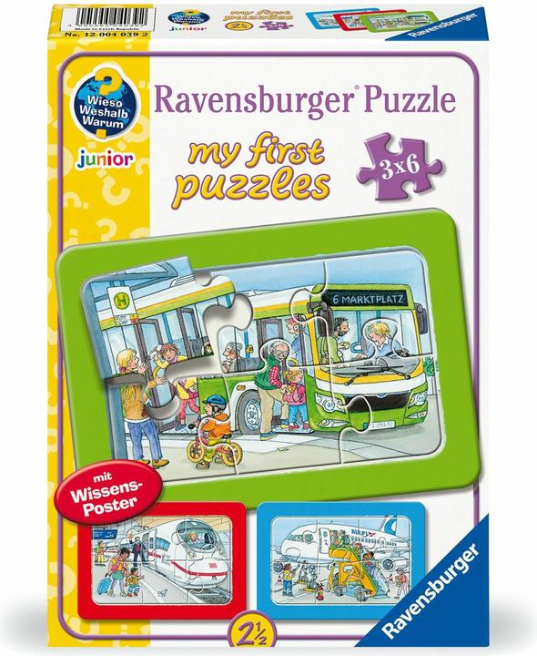 Actual product image Ravensburger Children's puzzle - 12004039 Travelling by bus, train and plane - my first puzzle with 3x6 (18 pieces)