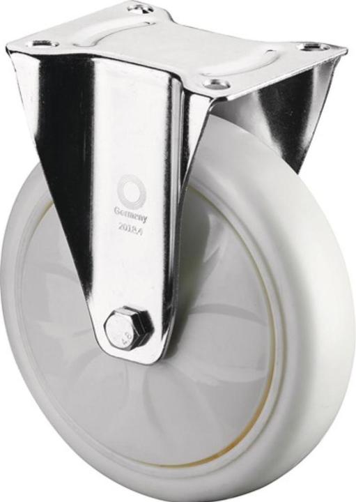 Actual product image BS Rollen Fixed castor Wheel Ø 150 mm Load capacity 650 kg Plastic plate L135xW110 mm Colour castor white