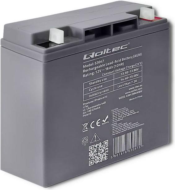 Produktbild Qoltec 53047 - Batterie/Akku - 18 Ah - 12 V - Grau - 270 A - 17,7 cm (12 V, 18 Ah)