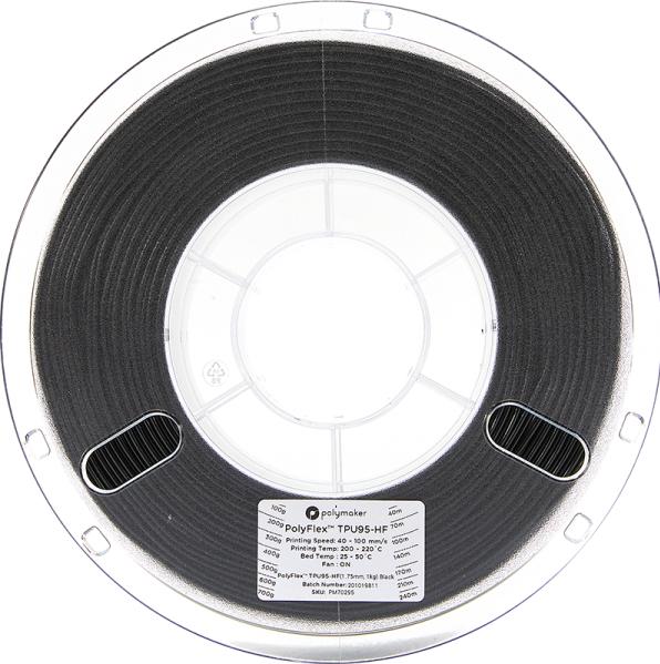 Produktbild Polymaker PolyFlex TPU95-HF - Black - 1.75mm (TPU, 1.75 mm, 1000 g, Schwarz)