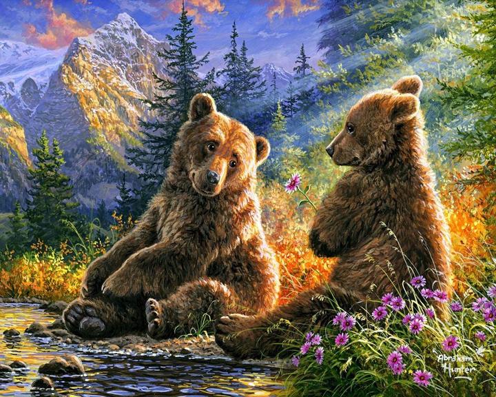 Actual product image Figured'Art Painting by Numbers "Bear Couple" 40 x 50 cm, on stretcher frame