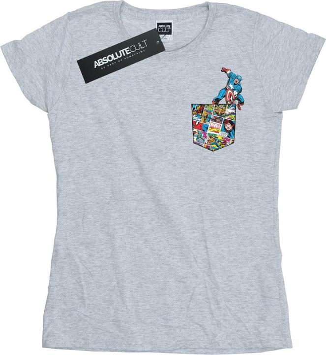 Actual product image Womens/Ladies Captain America Faux Pocket Cotton T-Shirt (S)