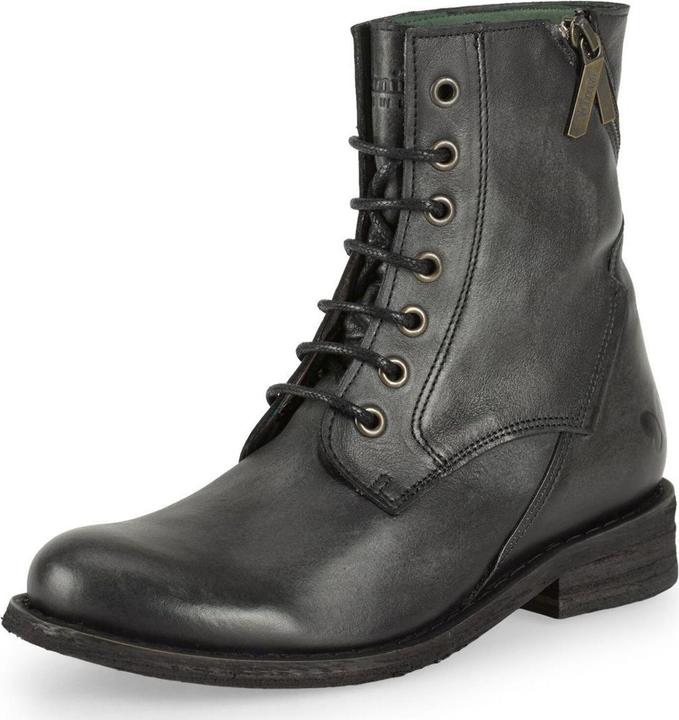 Felmini GREDO D898 Biker-Schnürstiefel aus schwarzem Leder mit Vintage-Finish. Diese Stiefel fangen die Esse