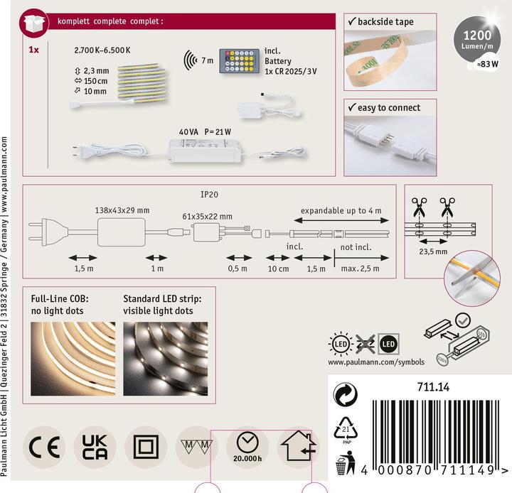 Image du produit Paulmann MaxLED 1000 Full-Line COB Stripe Set (Blanc, 150 cm, Intérieur)